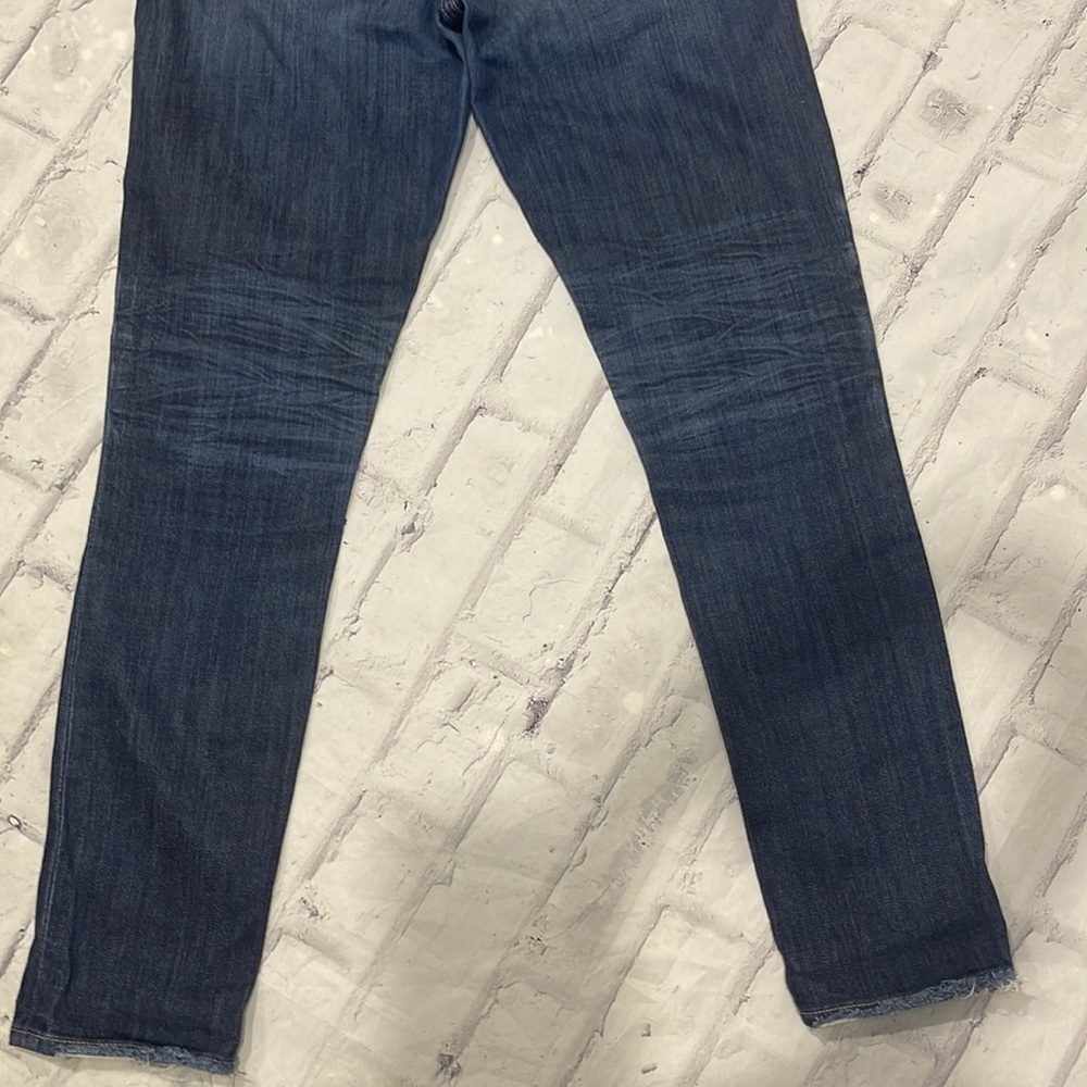 Paige Skyline Mid-Rise Jeans Light Distressing Skinny Straight Dark Wash Denim - Picture 6 of 11